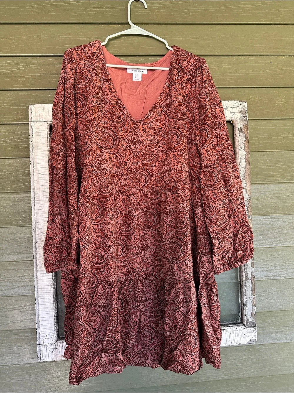 Lucky Brand Rust Paisley Long Sleeve V-Neck Tunic Dress - Picture 1 of 1